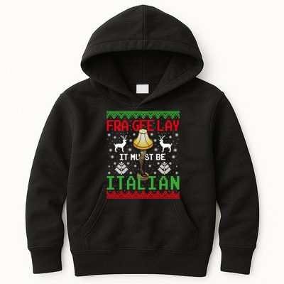 Fragile Christmas Leg Lamp FRA GEE LAY It Must Be Italian Ugly Sweater Kids Hoodie