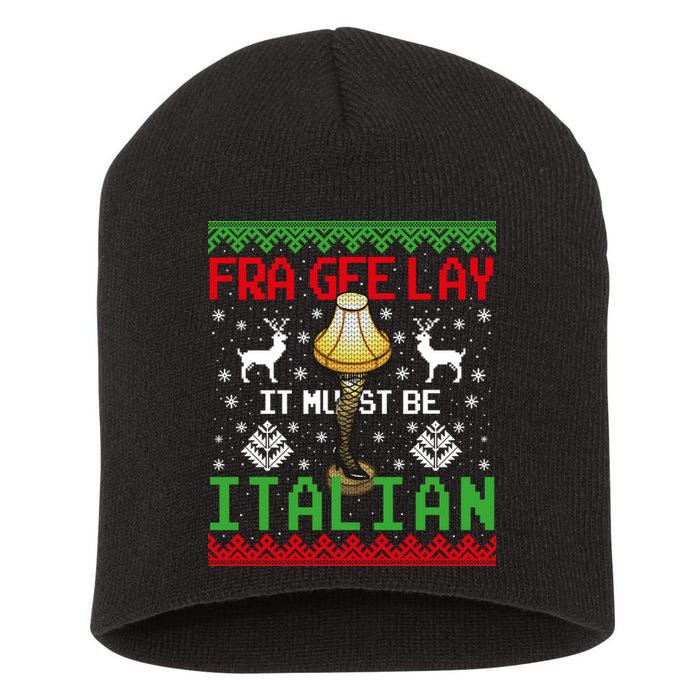 Fragile Christmas Leg Lamp FRA GEE LAY It Must Be Italian Ugly Sweater Short Acrylic Beanie