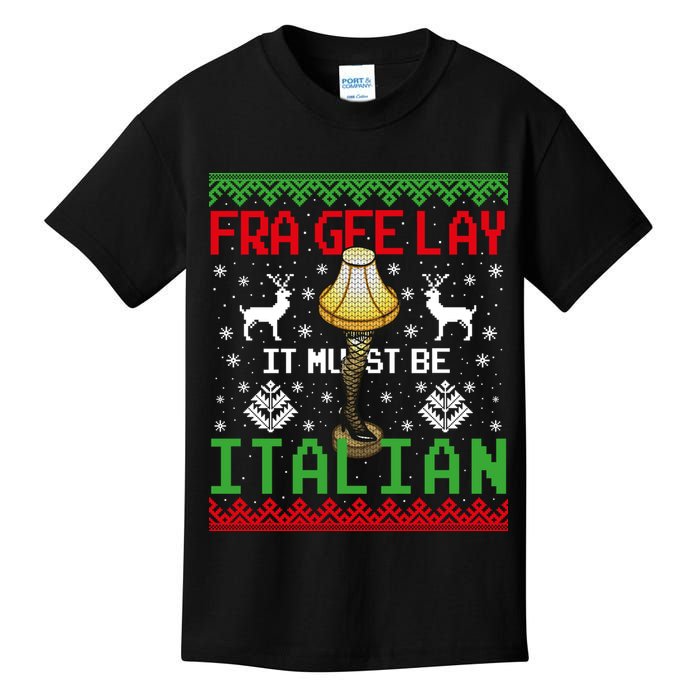 Fragile Christmas Leg Lamp FRA GEE LAY It Must Be Italian Ugly Sweater Kids T-Shirt