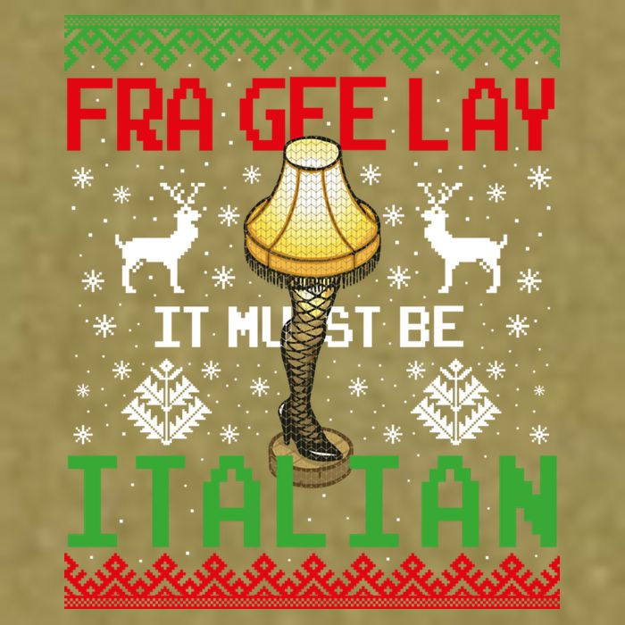 Fragile Christmas Leg Lamp FRA GEE LAY It Must Be Italian Ugly Sweater Garment-Dyed Women's Muscle Tee