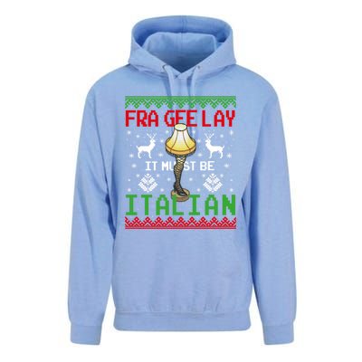 Fragile Christmas Leg Lamp FRA GEE LAY It Must Be Italian Ugly Sweater Unisex Surf Hoodie