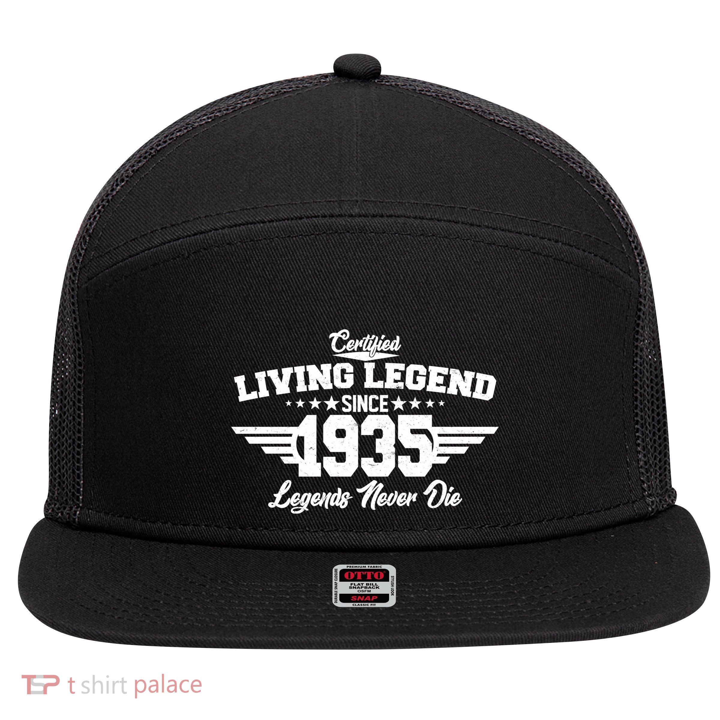 Certified Living Legend Since 1935 Legends Never Die 90th Birthday 7 Panel Mesh Trucker Snapback Hat