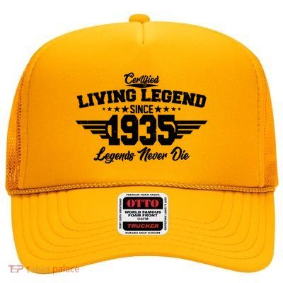 Certified Living Legend Since 1935 Legends Never Die 90th Birthday High Crown Mesh Back Trucker Hat