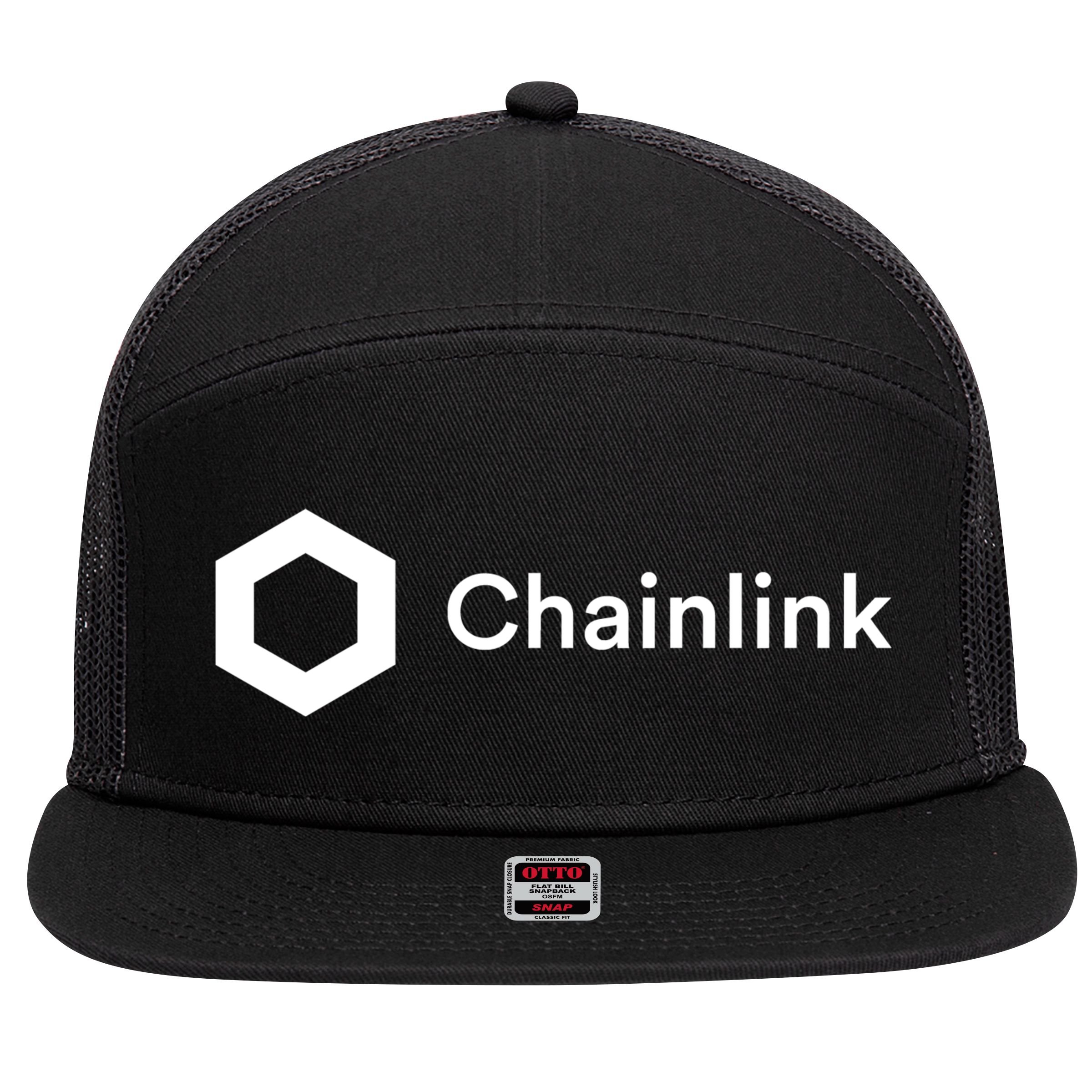 Chainlink LINK Logo, Chainlink Crypto Logo Blockchain DeFi 7 Panel Mesh Trucker Snapback Hat