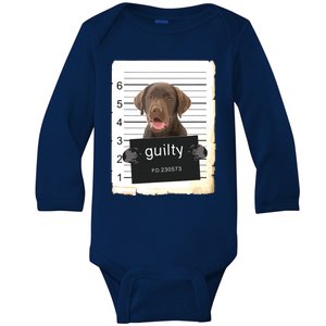 Chocolate Lab Labrador Dog Mug Shot Bad Dog Baby Long Sleeve Bodysuit