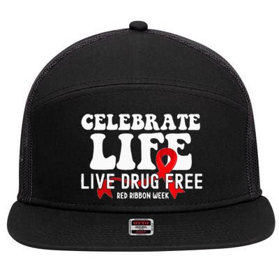 Celebrate Life Live Drug Free Red Ribbon Week 7 Panel Mesh Trucker Snapback Hat