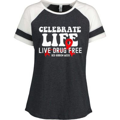 Celebrate Life Live Drug Free Red Ribbon Week Enza Ladies Jersey Colorblock Tee