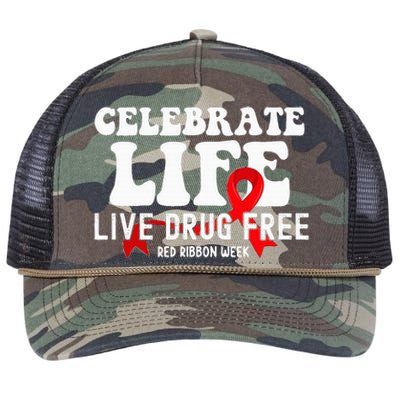 Celebrate Life Live Drug Free Red Ribbon Week Retro Rope Trucker Hat Cap