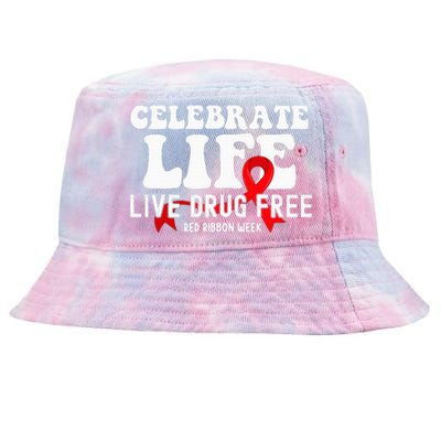 Celebrate Life Live Drug Free Red Ribbon Week Tie-Dyed Bucket Hat