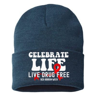 Celebrate Life Live Drug Free Red Ribbon Week Sustainable Knit Beanie