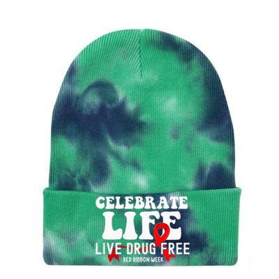 Celebrate Life Live Drug Free Red Ribbon Week Tie Dye 12in Knit Beanie