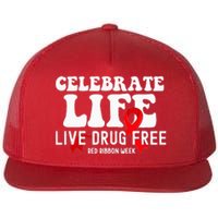 Celebrate Life Live Drug Free Red Ribbon Week Flat Bill Trucker Hat