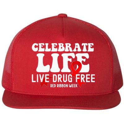 Celebrate Life Live Drug Free Red Ribbon Week Flat Bill Trucker Hat