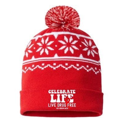 Celebrate Life Live Drug Free Red Ribbon Week USA-Made Snowflake Beanie