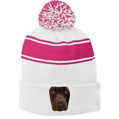 Chocolate Lab Lovers Dark Brown Dog Face Costume Stripe Pom Pom Beanie