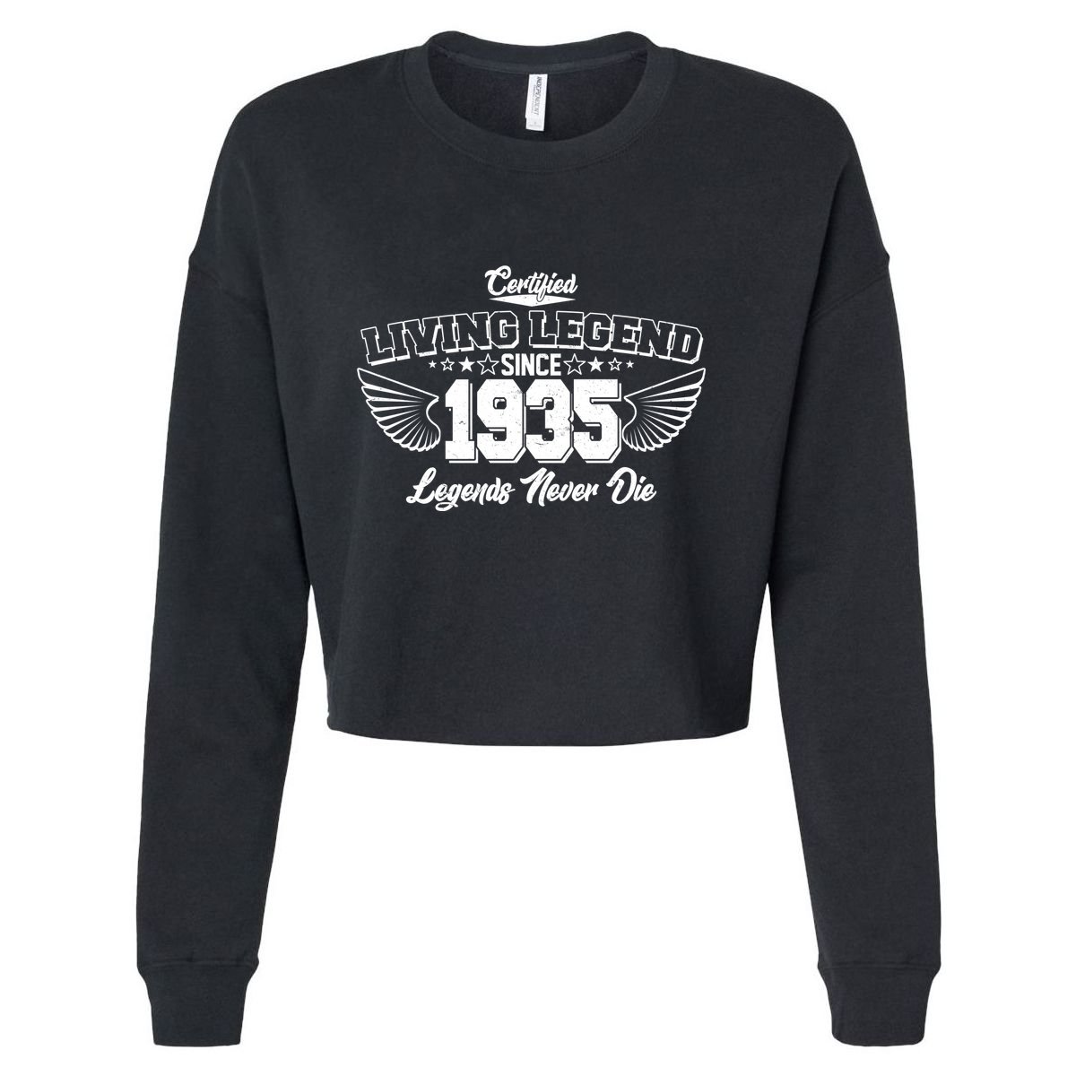 Certified Living Legend Since 1935 Legends Never Die 90th Birthday Wings Cropped Pullover Crew