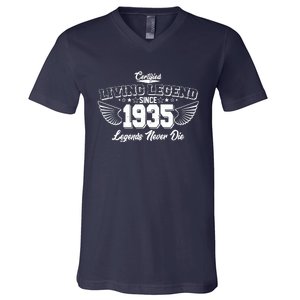 Certified Living Legend Since 1935 Legends Never Die 90th Birthday Wings V-Neck T-Shirt