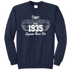 Certified Living Legend Since 1935 Legends Never Die 90th Birthday Wings Tall Sweatshirt