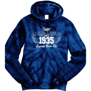 Certified Living Legend Since 1935 Legends Never Die 90th Birthday Wings Tie Dye Hoodie