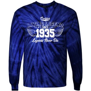 Certified Living Legend Since 1935 Legends Never Die 90th Birthday Wings Tie-Dye Long Sleeve Shirt