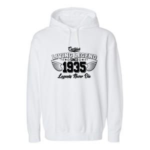 Certified Living Legend Since 1935 Legends Never Die 90th Birthday Wings Garment-Dyed Fleece Hoodie