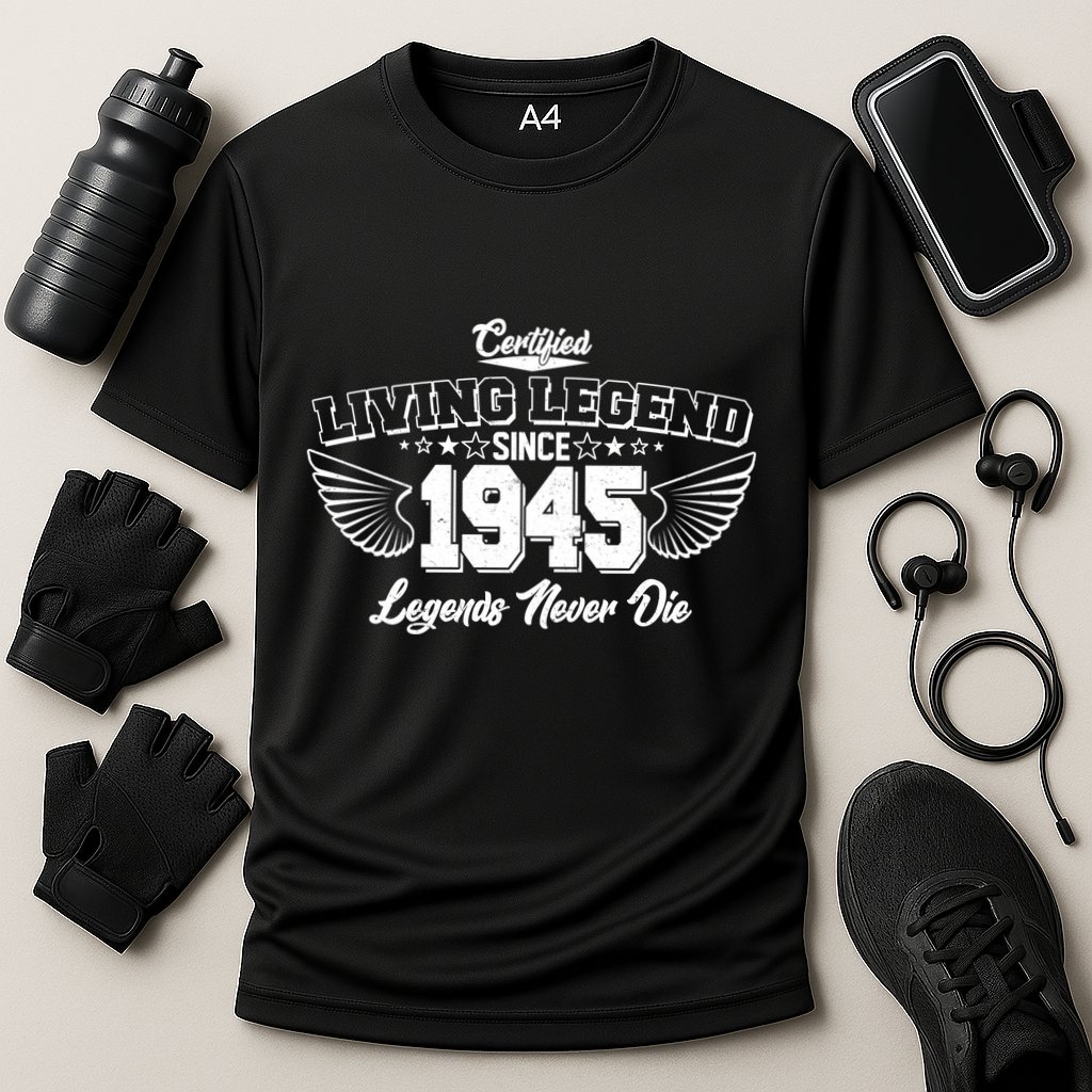 Certified Living Legend Since 1945 Legends Never Die 80th Birthday Wings Cooling Performance Crew T-Shirt