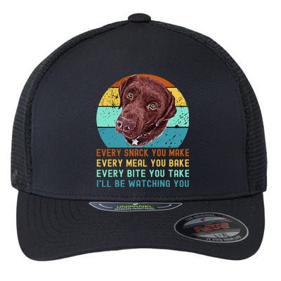 Chocolate Lab Labrador Retriever Dog Every Snack you Make Flexfit Unipanel Trucker Cap