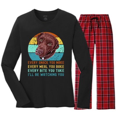 Chocolate Lab Labrador Retriever Dog Every Snack you Make Women's Long Sleeve Flannel Pajama Set 