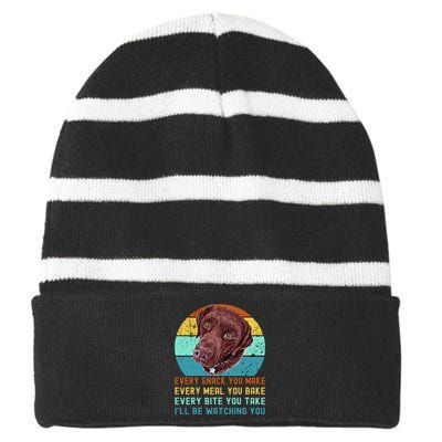 Chocolate Lab Labrador Retriever Dog Every Snack you Make Striped Beanie with Solid Band