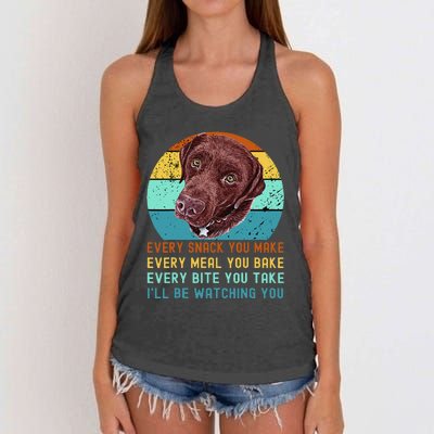 Chocolate Lab Labrador Retriever Dog Every Snack you Make Women's Knotted Racerback Tank