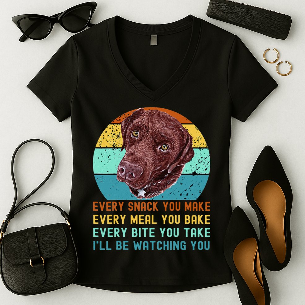 Chocolate Lab Labrador Retriever Dog Every Snack you Make Women's V-Neck T-Shirt
