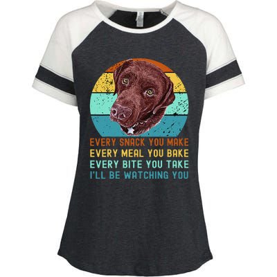 Chocolate Lab Labrador Retriever Dog Every Snack you Make Enza Ladies Jersey Colorblock Tee