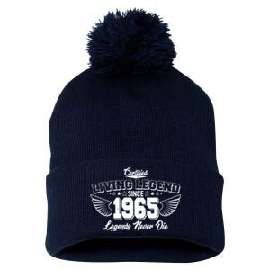 Certified Living Legend Since 1965 Legends Never Die 60th Birthday Wings Pom Pom 12in Knit Beanie