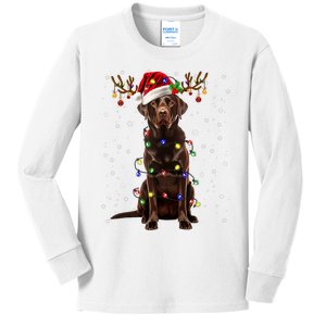 Chocolate Lab Labrador Christmas Tree Light Pajama Dog Xmas Kids Long Sleeve Shirt