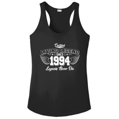 Certified Living Legend Since 1994 Legends Never Die 30th Birthday Wings Ladies PosiCharge Competitor Racerback Tank