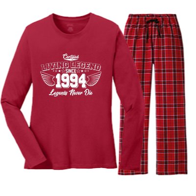 Certified Living Legend Since 1994 Legends Never Die 30th Birthday Wings Women's Long Sleeve Flannel Pajama Set 