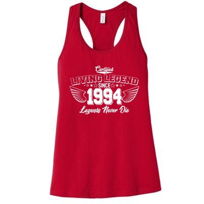 Certified Living Legend Since 1994 Legends Never Die 30th Birthday Wings Women's Racerback Tank