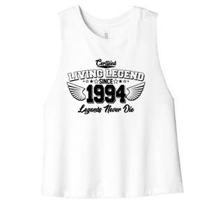 Certified Living Legend Since 1994 Legends Never Die 30th Birthday Wings Women's Racerback Cropped Tank