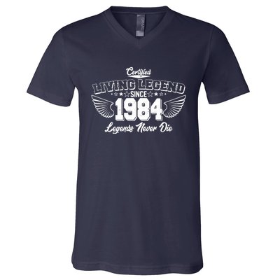 Certified Living Legend Since 1984 Legends Never Die 40th Birthday Wings V-Neck T-Shirt