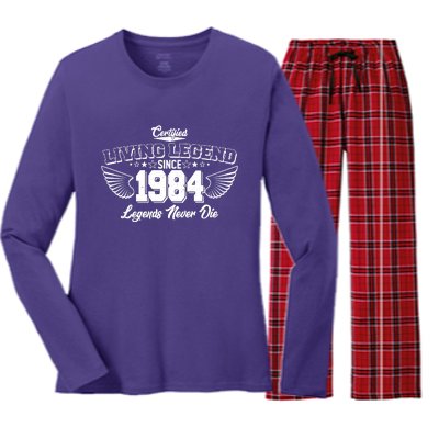 Certified Living Legend Since 1984 Legends Never Die 40th Birthday Wings Women's Long Sleeve Flannel Pajama Set 