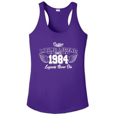 Certified Living Legend Since 1984 Legends Never Die 40th Birthday Wings Ladies PosiCharge Competitor Racerback Tank