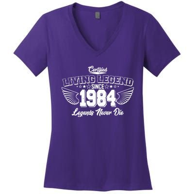 Certified Living Legend Since 1984 Legends Never Die 40th Birthday Wings Women's V-Neck T-Shirt