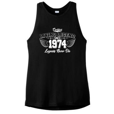 Certified Living Legend Since 1974 Legends Never Die 50th Birthday Wings Ladies PosiCharge Tri-Blend Wicking Tank