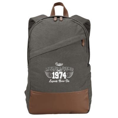 Certified Living Legend Since 1974 Legends Never Die 50th Birthday Wings Cotton Canvas Backpack