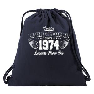 Certified Living Legend Since 1974 Legends Never Die 50th Birthday Wings Drawstring Bag