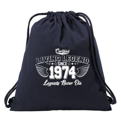 Certified Living Legend Since 1974 Legends Never Die 50th Birthday Wings Drawstring Bag