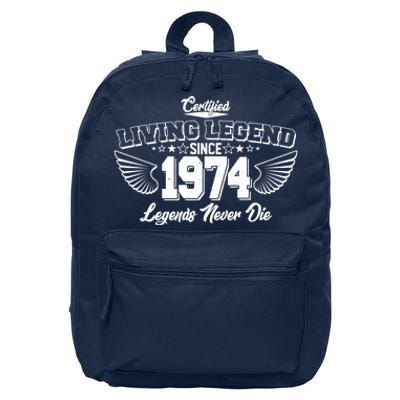 Certified Living Legend Since 1974 Legends Never Die 50th Birthday Wings 16 in Basic Backpack