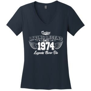 Certified Living Legend Since 1974 Legends Never Die 50th Birthday Wings Women's V-Neck T-Shirt