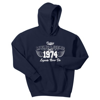 Certified Living Legend Since 1974 Legends Never Die 50th Birthday Wings Kids Hoodie