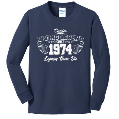 Certified Living Legend Since 1974 Legends Never Die 50th Birthday Wings Kids Long Sleeve Shirt